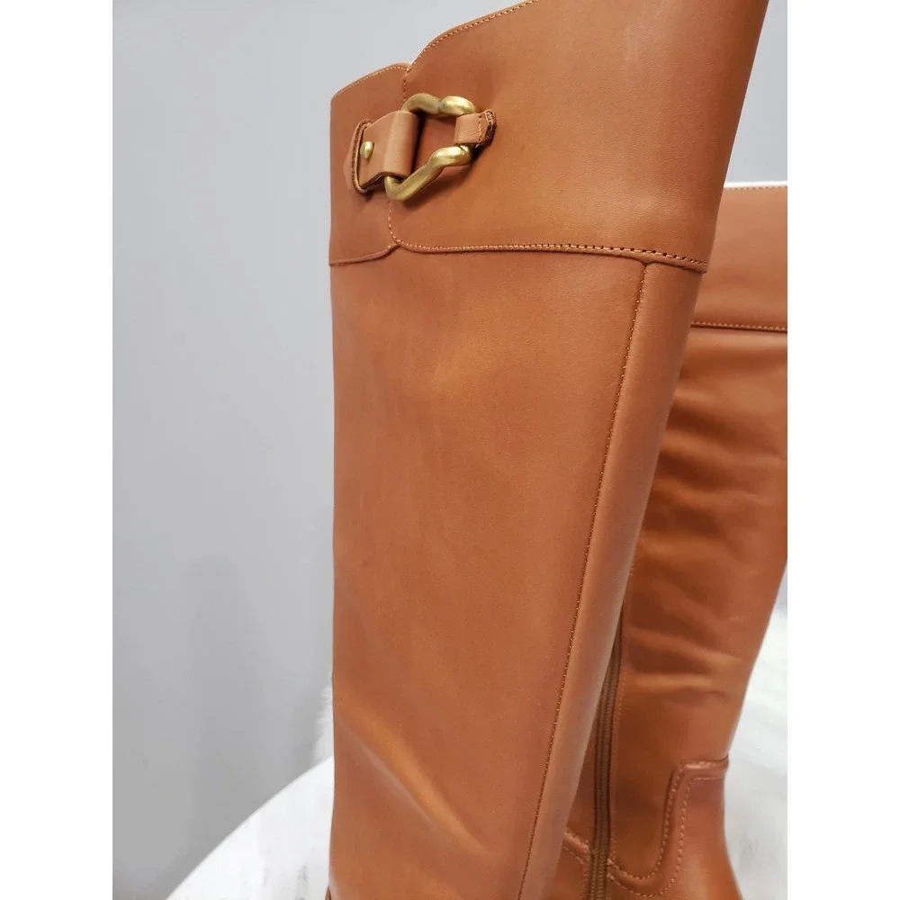 NEW SIZE 7 WIDE CALF  LEATHER Ridding Knee High Boots Brown ANDALIAN OLD MONEY